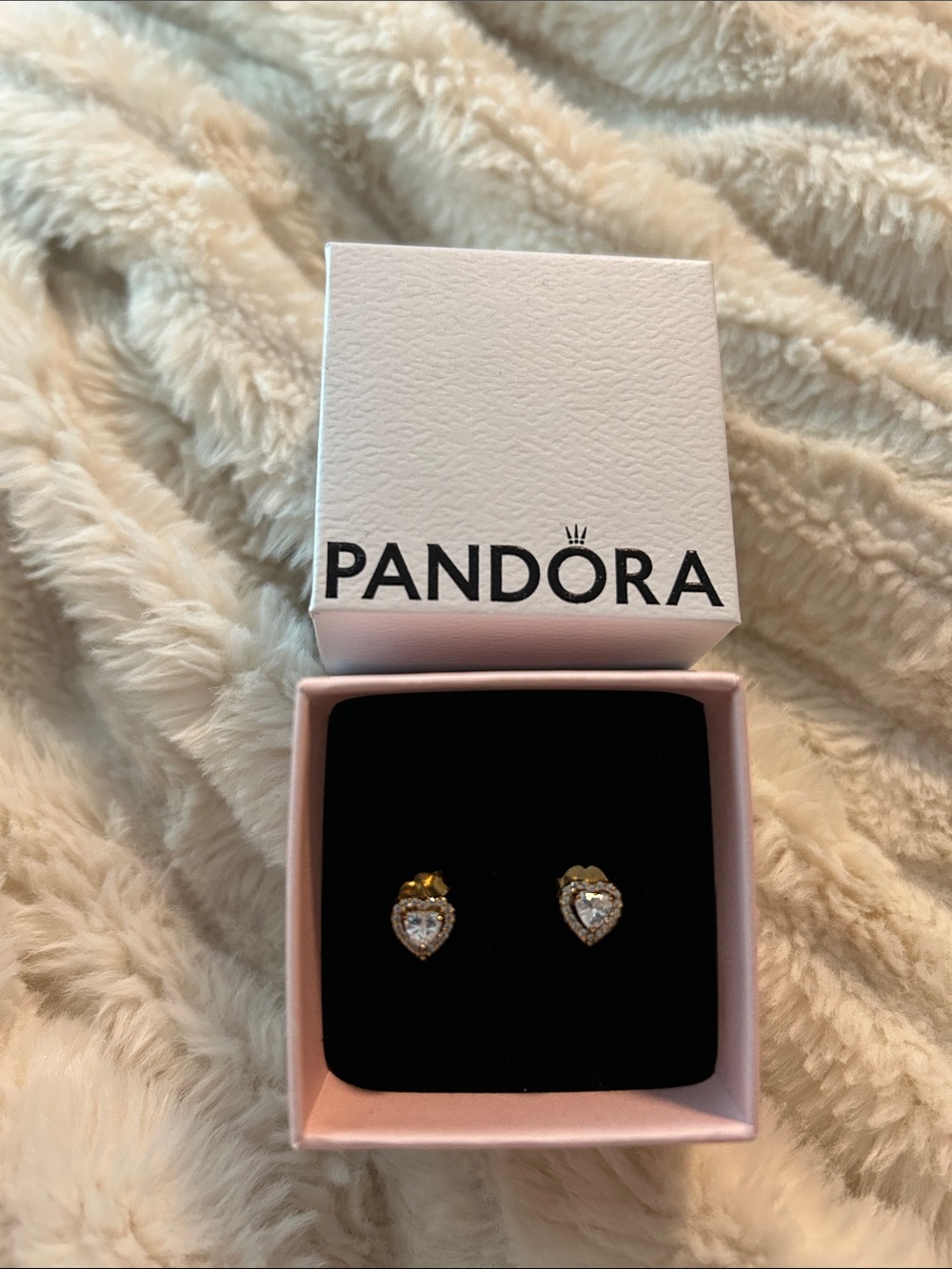 Pandora Sparkling Elevated Heart Studs in Rose Gold (14k rose gold plated)